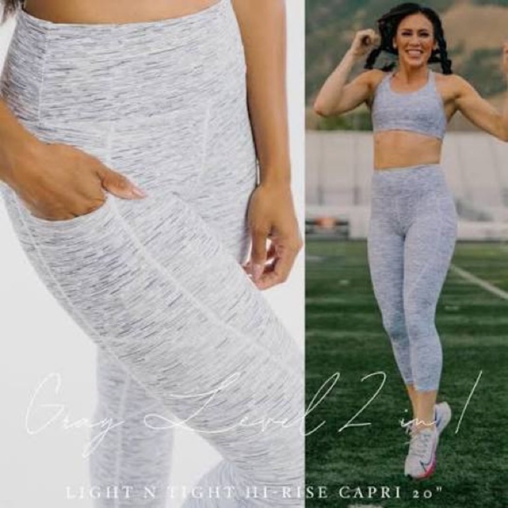 ZYIA Gray High-Rise Capri Leggings with pockets